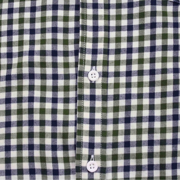 NWT  BENSON APPAREL Navy / Green Gingham Check Brushed Cotton Shirt - Picture 2 of 3